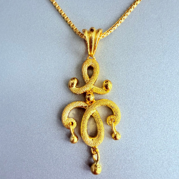 Jewelry - Estate Pure 9999 24k Solid Gold 1mm Box Chain Chandelier Pendant Necklace 20”